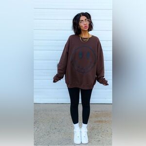 Dressed in LALA TWNYM sweatshirt in mocha, Size S/M